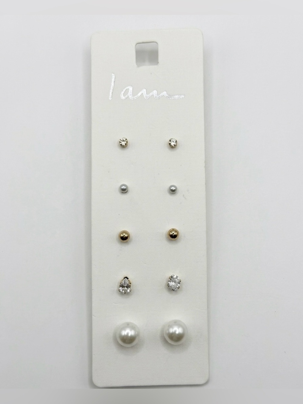 I Am 6-Pair Mixed Stud Earring Set - Pearl, Gold & Silver